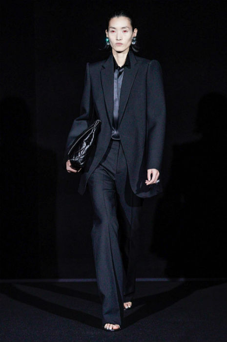 Balenciaga Paris Fashion Week Autumn Winter 2019 black suit oversized silk red contact lenses