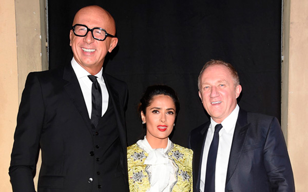 Backstage at the Global Citizen Festival in New York with Gucci CEO Marco  Bizzarri and Salma Hayek-Pinault, co-fou…
