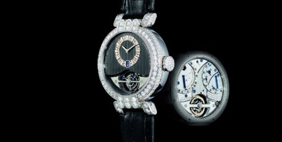 Harry Winston Premier Excenter Tourbillon: A limited edition white gold and diamond-set tourbillon wristwatch with double power reserve indication, made in collaboration with peter speake-marin, circa 2009. Estimated value: Dhs 191,000 – 257,000